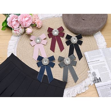 Women's Ribbon Necktie Elegant Bowtie Rhinestone Bow Ties for Uniform Dress