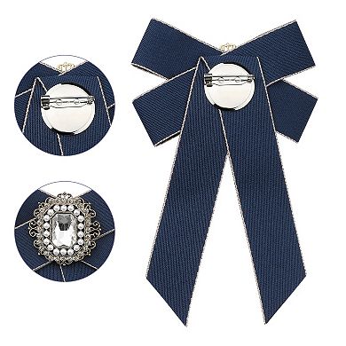 Women's Ribbon Necktie Elegant Bowtie Rhinestone Bow Ties for Uniform Dress