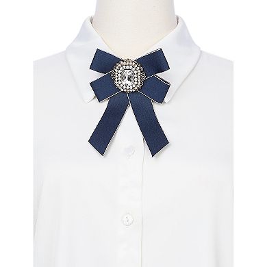 Women's Ribbon Necktie Elegant Bowtie Rhinestone Bow Ties for Uniform Dress