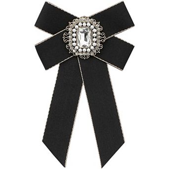 Women's Ribbon Necktie Elegant Bowtie Rhinestone Bow Ties for Uniform Dress