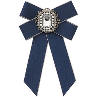 Women's Ribbon Necktie Elegant Bowtie Rhinestone Bow Ties for Uniform Dress