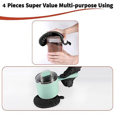 Oven gloves and pot mat set made of heat-resistant silicone