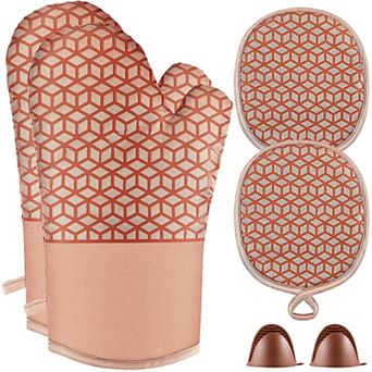 Oven gloves and pot mat set made of heat-resistant silicone