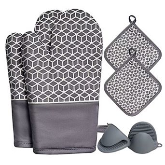 Oven gloves and pot mat set made of heat-resistant silicone