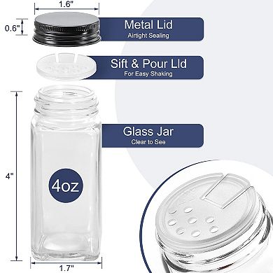 4-Tier Spice Rack with 28 Clear Jars, Funnel, Labels for Kitchen