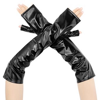 Women's Faux Leather Long Sleeve Fingerless Gloves Arm Warmers for Cosplay