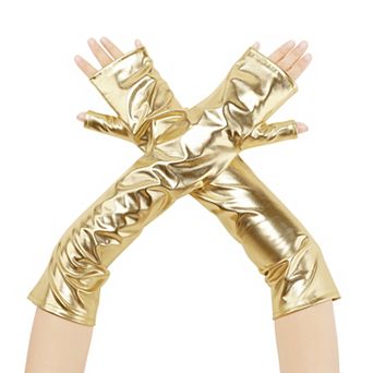 Women's Faux Leather Long Sleeve Fingerless Gloves Arm Warmers for Cosplay