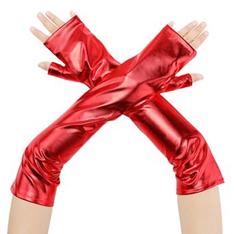 Women's Faux Leather Long Sleeve Fingerless Gloves Arm Warmers for Cosplay
