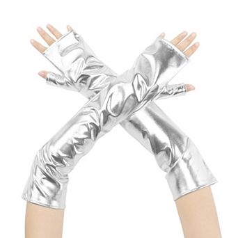 Women's Faux Leather Long Sleeve Fingerless Gloves Arm Warmers for Cosplay