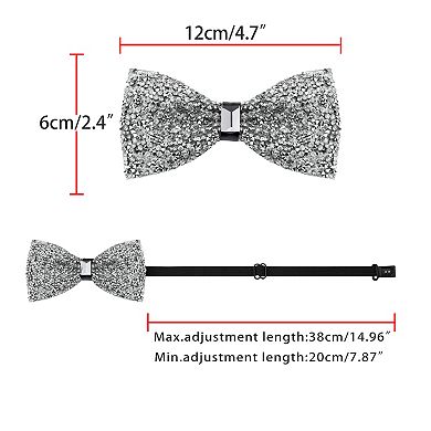 Men's Rhinestone Sequin Bow Tie Adjustable Length Shiny Neckline Wedding Party
