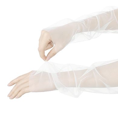 Women's Long Ruffle Tulle Cuff Sleeves Mesh Sheer Arm Cover for Wedding 1 Pair