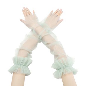 Women's Long Ruffle Tulle Cuff Sleeves Mesh Sheer Arm Cover for Wedding 1 Pair