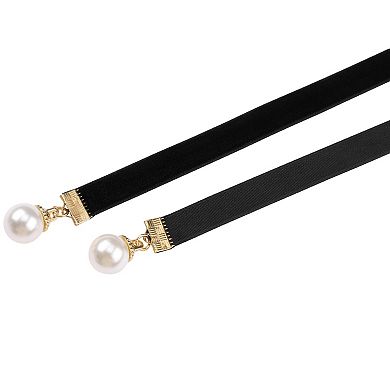Women's Ribbon Velvet Long Double Layer Hand Tied Bow Tie with Beads