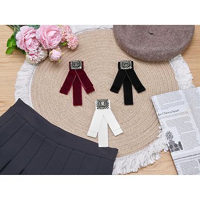 Women's Velvet Pre-Tied Bowknot Bow Ties with Rhinestone for Wedding Party