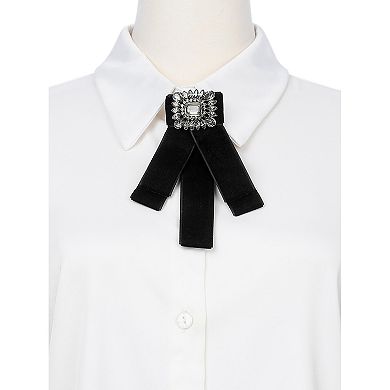 Women's Velvet Pre-Tied Bowknot Bow Ties with Rhinestone for Wedding Party