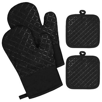 Oven Mitt and Pot Holder Set, Heat-Resistant, Cotton Silicone Non-Slip
