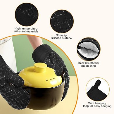 Oven Mitt and Pot Holder Set, Heat-Resistant, Cotton Silicone Non-Slip