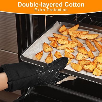 Oven Mitt and Pot Holder Set, Heat-Resistant, Cotton Silicone Non-Slip