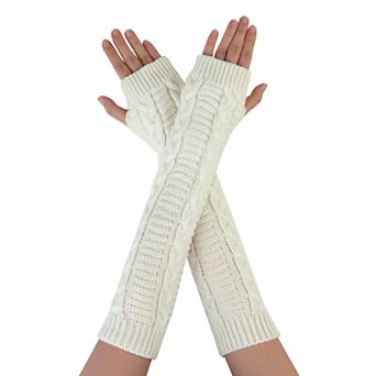 Women's Fingerless Glove Winter Knit Thumb Elbow Length Arm Warmers 14.9x3.14"