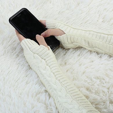 Women's Fingerless Glove Winter Knit Thumb Elbow Length Arm Warmers 14.9x3.14"