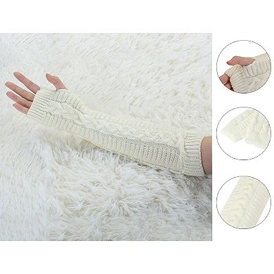 Women's Fingerless Glove Winter Knit Thumb Elbow Length Arm Warmers 14.9x3.14"