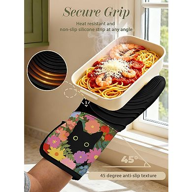 Long silicone oven gloves, non-slip and waterproof