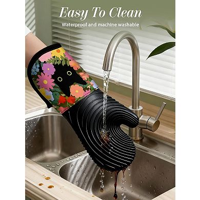 Long silicone oven gloves, non-slip and waterproof