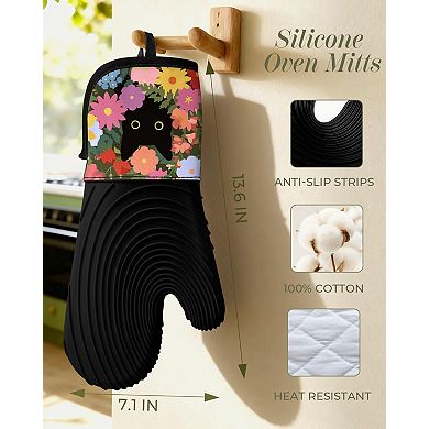 Long silicone oven gloves, non-slip and waterproof