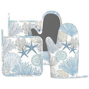 Nautical Style Oven Mitt and Pot Holder Set