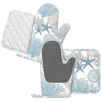 Nautical Style Oven Mitt and Pot Holder Set
