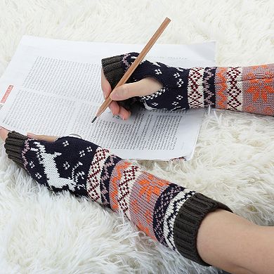 Women's Fingerless Glove Winter Knit Thumb Elbow Length Arm Warmers