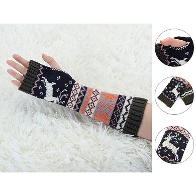 Women's Fingerless Glove Winter Knit Thumb Elbow Length Arm Warmers