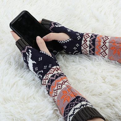 Women's Fingerless Glove Winter Knit Thumb Elbow Length Arm Warmers