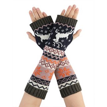 Women's Fingerless Glove Winter Knit Thumb Elbow Length Arm Warmers