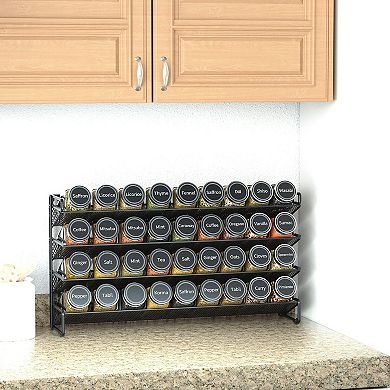 4-Tier Spice Rack Set with 36 Jars, 386 Labels, Funnel & Marker