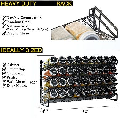 4-Tier Spice Rack Set with 36 Jars, 386 Labels, Funnel & Marker