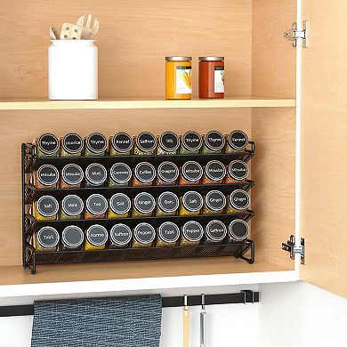 4-Tier Spice Rack Set with 36 Jars, 386 Labels, Funnel & Marker
