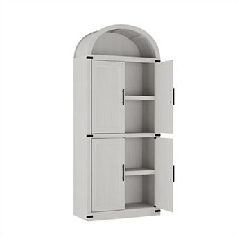 72'' Arched Bookcase, 4 tier Display Bookshelf Storage Cabinet with Glass Doors and Metal Handle