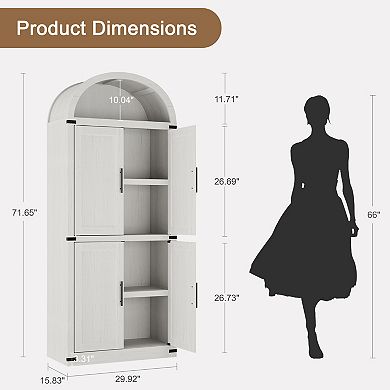 72'' Arched Bookcase, 4 Tier Display Bookshelf Storage Cabinet with Glass Doors and Metal Handle