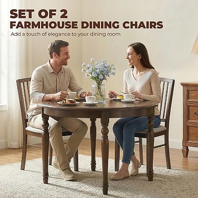 HOMCOM Upholstered Dining Chairs Set of 2 with Solid Wood Legs,