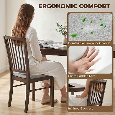 HOMCOM Upholstered Dining Chairs Set of 2 with Solid Wood Legs,