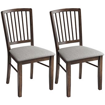 HOMCOM Upholstered Dining Chairs Set of 2 with Solid Wood Legs,