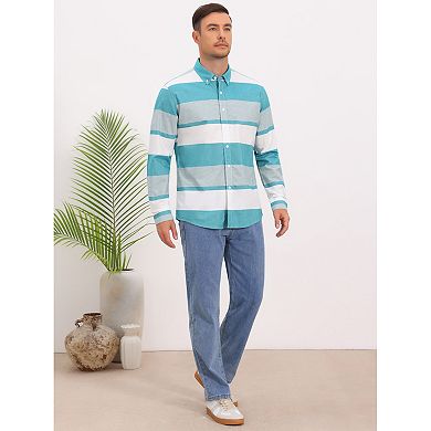 Men's Striped Shirts Long Sleeve Button Down Casual Cotton Shirt