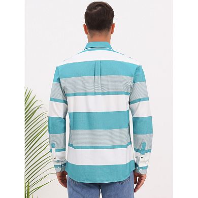 Men's Striped Shirts Long Sleeve Button Down Casual Cotton Shirt