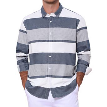 Men's Striped Shirts Long Sleeve Button Down Casual Cotton Shirt
