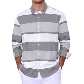 Men's Striped Shirts Long Sleeve Button Down Casual Cotton Shirt