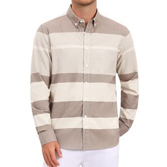 Men's Striped Shirts Long Sleeve Button Down Casual Cotton Shirt