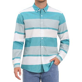 Men's Striped Shirts Long Sleeve Button Down Casual Cotton Shirt
