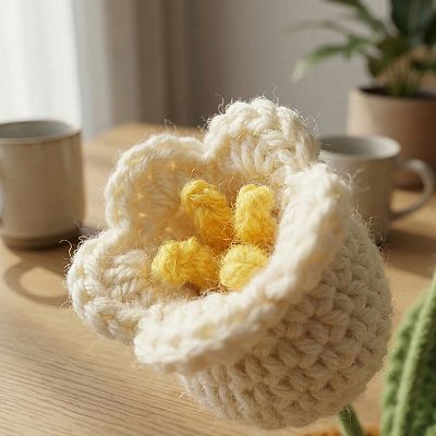 Handmade Crochet Lily of the Valley,3-Head Knitted Potted Plant