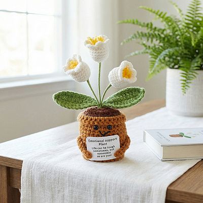 Handmade Crochet Lily of the Valley,3-Head Knitted Potted Plant